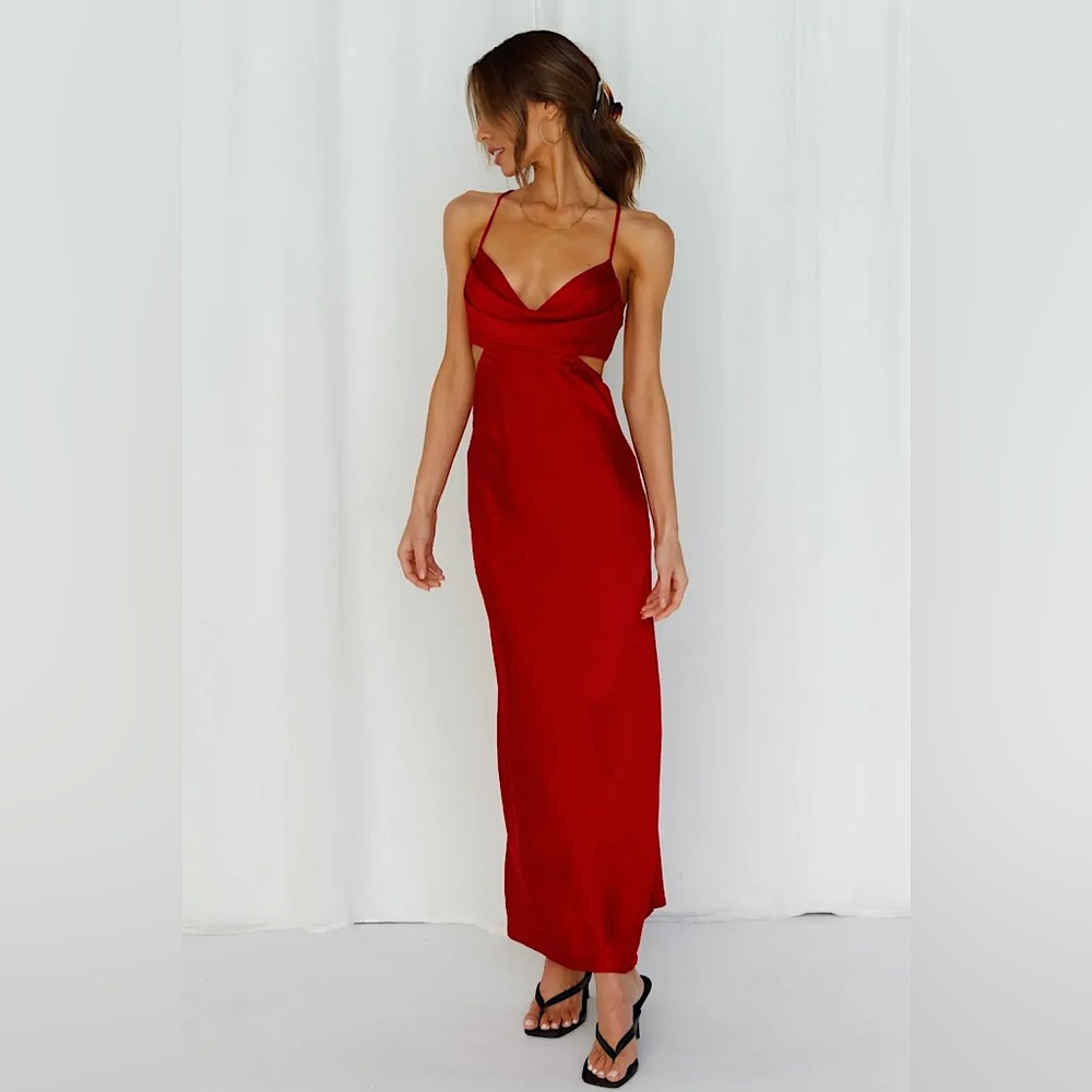 Hello Molly Red Maxi Dress with Spaghetti Straps - Picture 6 of 10